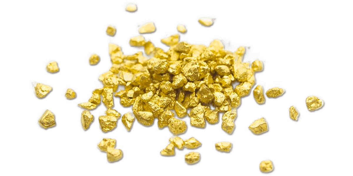 Pepite d’oro grezzo su fondo neutro.