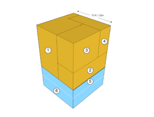 Cubo d’oro che rappresenta tutto l’oro estratto nella storia, pari a circa 219.890 tonnellate e a circa 22 metri per lato.