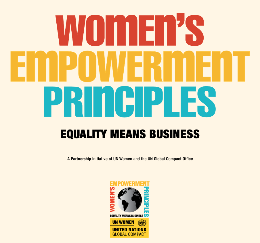 Copertina dei "Women's Empowerment Principles – Equality Means Business", iniziativa congiunta di UN Women e UN Global Compact, con logo ufficiale.